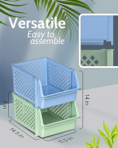 Miniatura 3 de Skywin Contenedores apilables de plástico para despensa, contenedores apilables para organizar alimentos, cocina y baño (1 unidad, verde, 1 paquete