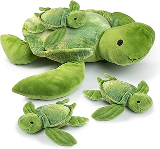 Talking Stuffed Mommy Sea Turtle with 3 Baby Turtles in her Tummy | Plush Turtles | Stuffed Turtle | Stuffed Animal Family | Stuffed Animal Mom and Baby | Stuffed Animals for Ages 0+