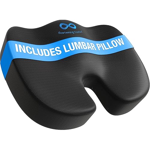 Everlasting Comfort Doctor Recommended Memory Foam Seat Cushion for Office Chairs & Car Seat - Ergonomic Office Desk Accessories for Tailbone Pain Relief, Sciatica & Back Support