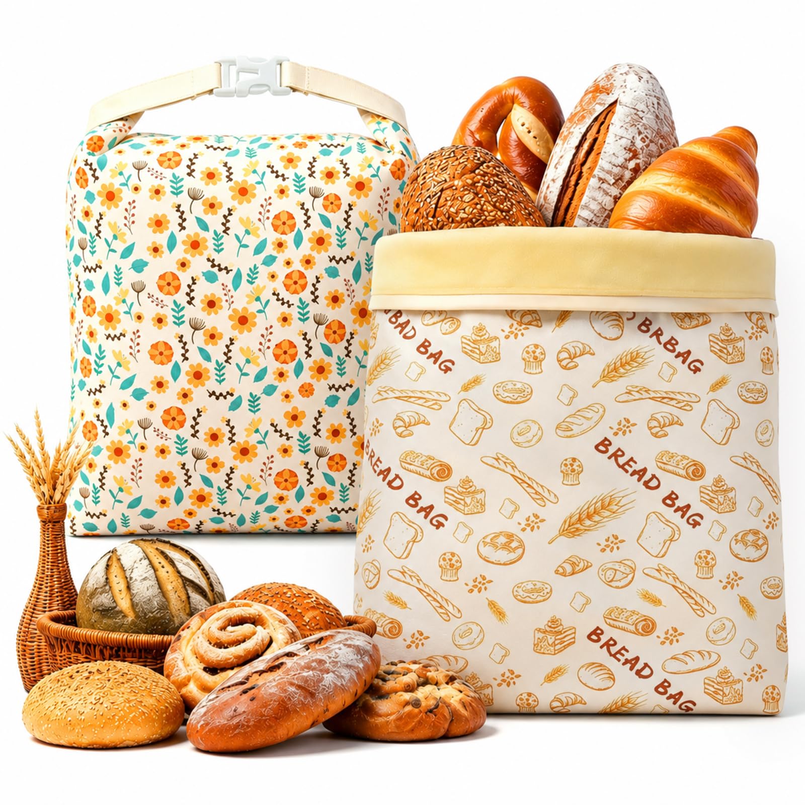 2 Stück Wiederverwendbare Bienenwachs Brotbeutel- Groß 43x33cm, Vollkommen natürliche Bienenwachs-Präservierung, Bienenwachs Brotbeutel für selbstgebackenes Brot und Backwaren