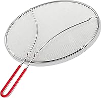 KAFOOR 13 Inch Stainless Steel Grease Splatter Screen - Ultra-Fine Mesh Oil Guard with Silicone Handle for Frying Pans