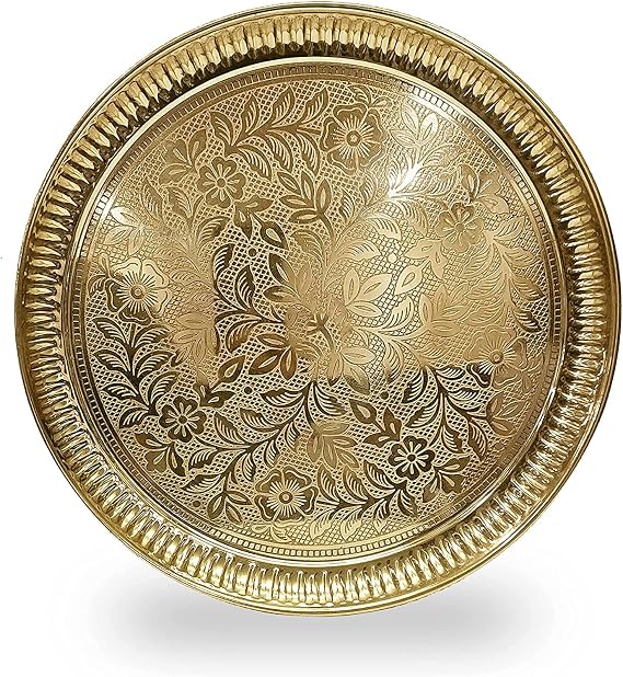 NOBILITY Brass Pooja Thali Set 12 Inch Puja Plate Arti Thali Traditional Handcrafted for Pooja Diwali Home Office Mandir Wedding Return Gift Items