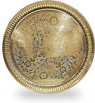 NOBILITY Pure Brass Pooja Thali 6 Inch Puja Plate Arti Thali Set Traditional Handcrafted For Diwali Home Office Mandir Wedding Return Gift Items