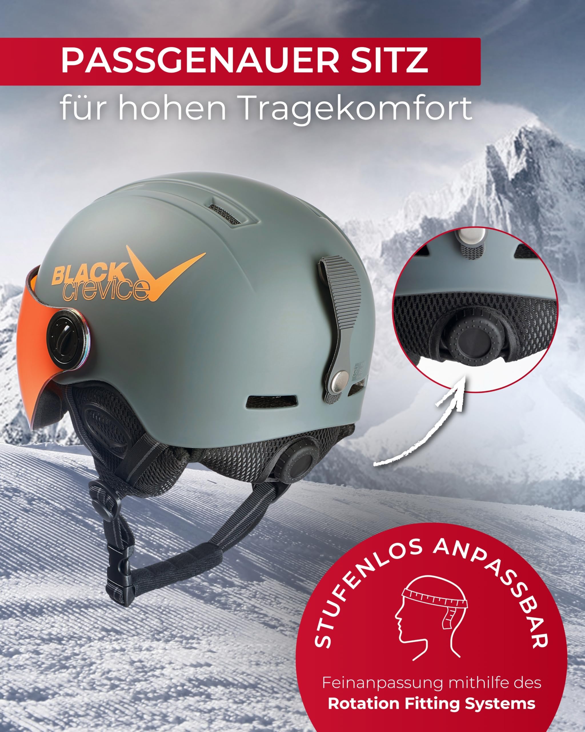 Black Crevice Kinder-Skihelm Leogang I Skihelm mit Visier im Pilotenstyle I Snowboardhelm für Jungen & Mädchen I Atmungsaktiver Ski-Helm I Größenverstellbar