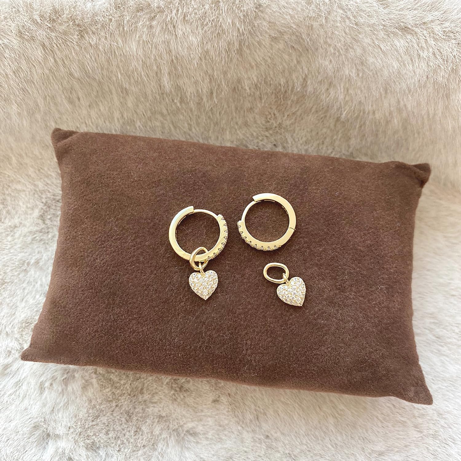 925 Sterling Silver Detachable Heart Charm Cubic Zirconia Hoop Earrings - Image 4