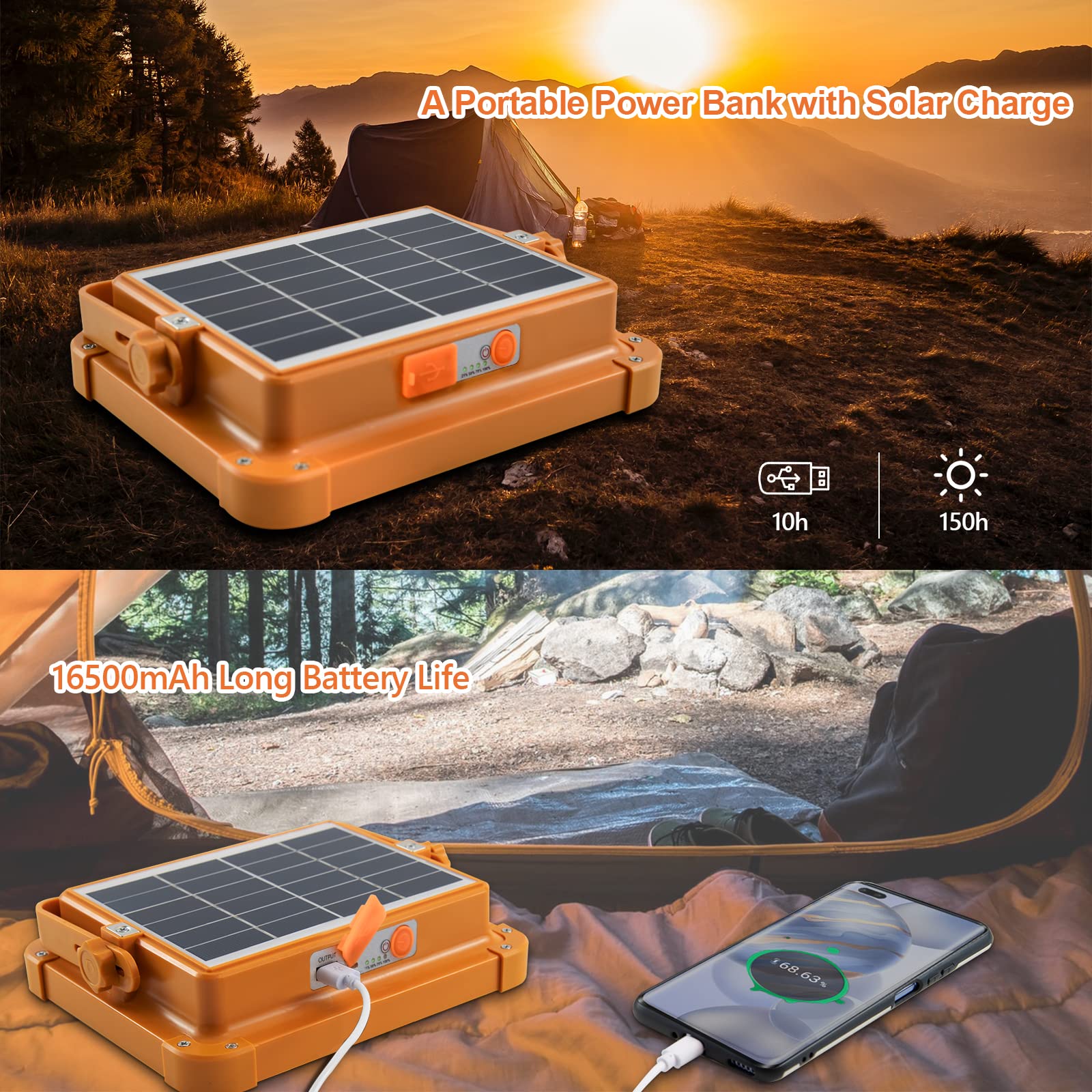 Foco LED Recargable, Foco LED Bateria 100W Con Control Remoto/Panel Solar/ 4 Modos de Luz/Batería Externa de 16500mAh/ Base Magnética para Camping, Trabajo, Pesca