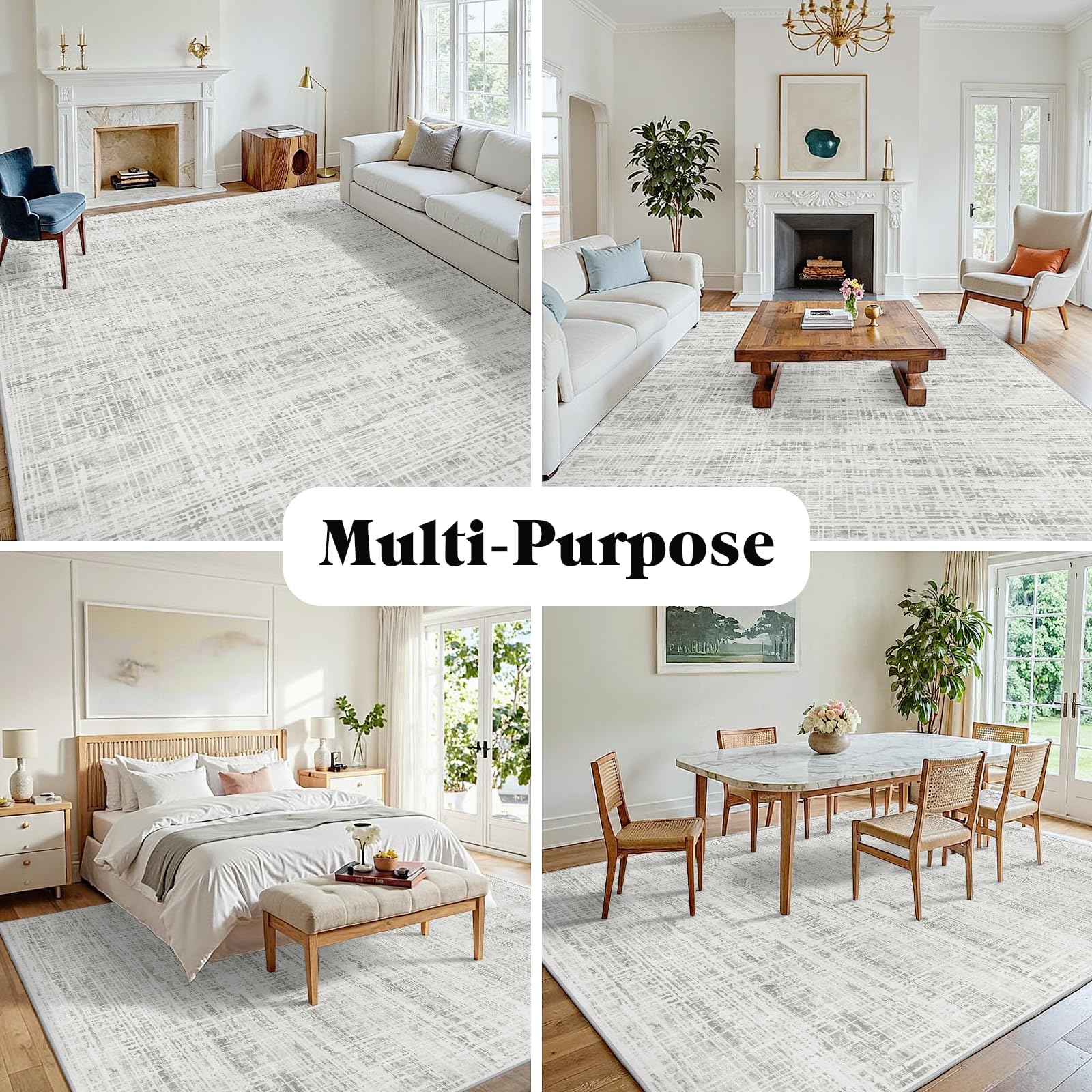 8x10 Area Rugs Washable Rug: Anti-Skid Abstract Modern Living Room Rug Soft Thin Carpets Indoor Floor Non-Shedding Carpet for Bedroom Dining Farmhouse Nursery Home Office (White Gray, 8'x10')