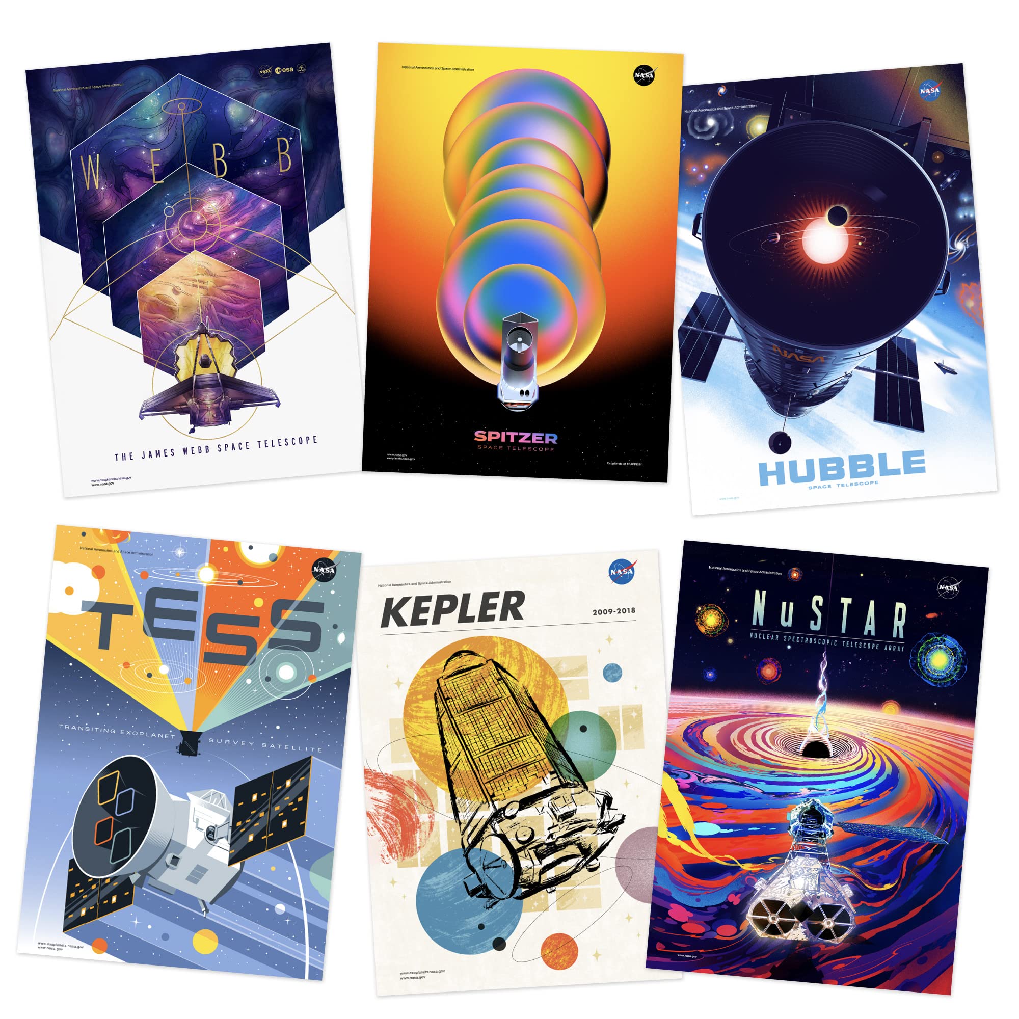 NASA Exoplanet Travel Bureau Telescopes Space Wall Art A4 Poster Pack of 6