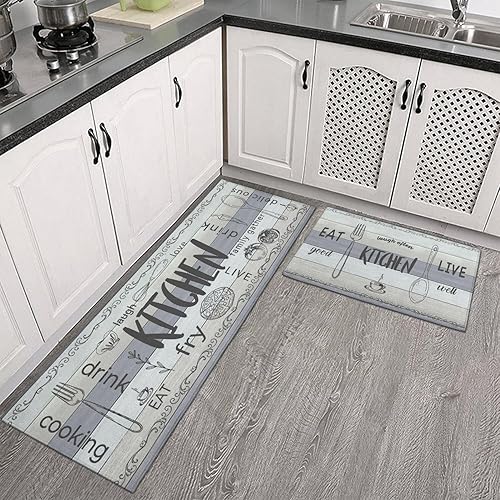 Miniatura 24 de Juego de 2 tapetes de cocina para el suelo, alfombras de cocina de microfibra antideslizantes y lavables, alfombra de pasillo acolchada para cocina