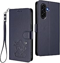 GOGME Custodia Portafoglio per Samsung Galaxy A57 5G, Cover in Pelle con Gatto Carino, Chiusura Magnetica, TPU Bumper Antiscivolo & Supporto - Blu