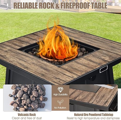 Miniatura 6 de Tangkula Mesa para fogata de propano de 28 pulgadas, mesa cuadrada de 40,000 BTU con tapa, piedra de lava, cubierta impermeable y bolígrafo de