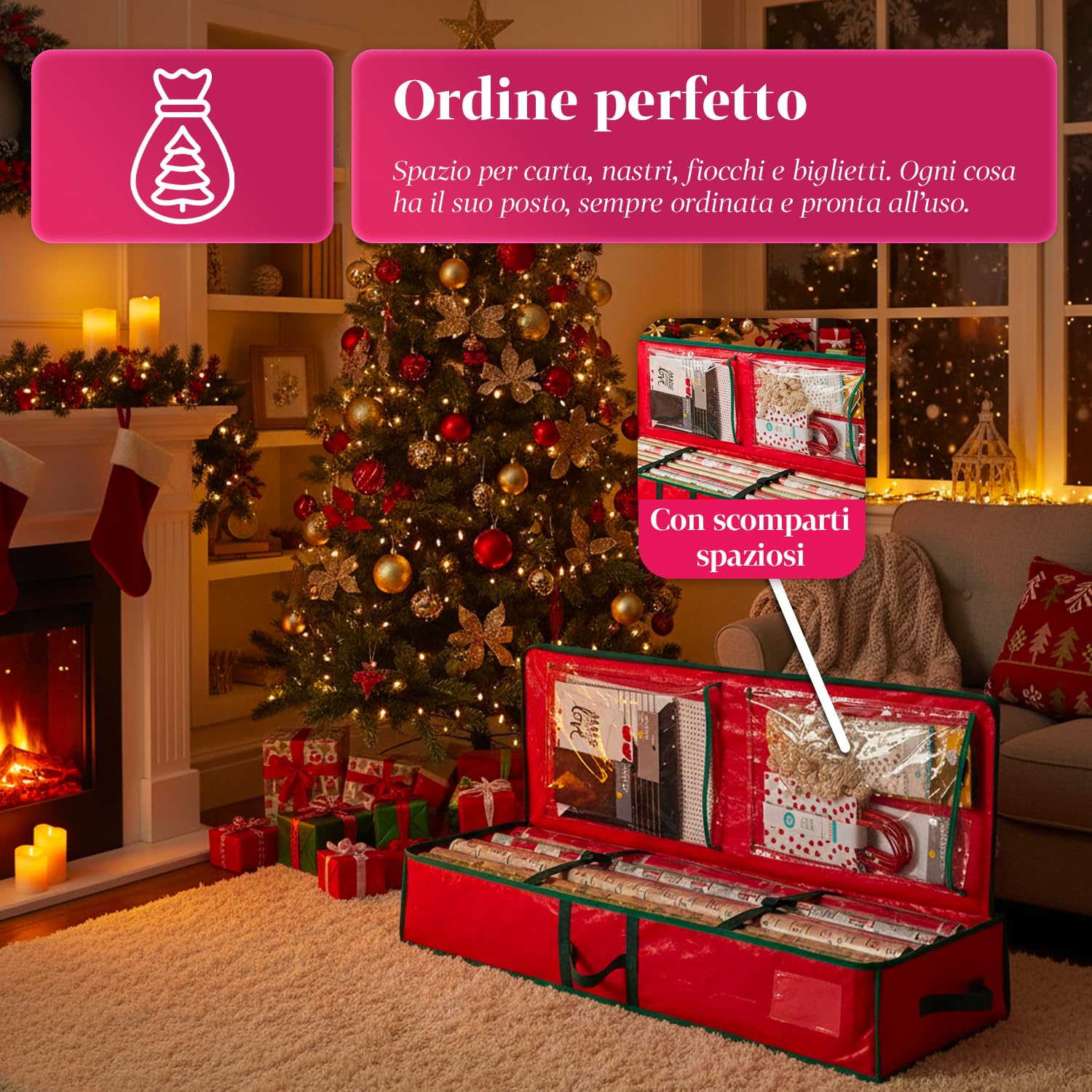 Avilia – Organizer per Addobbi Natalizi in Tessuto Oxford con Zip Robusta e Manici Rinforzati, Perfetto per Conservare Decorazioni Natalizie e Luci, Design Salvaspazio e Facile da Riporre
