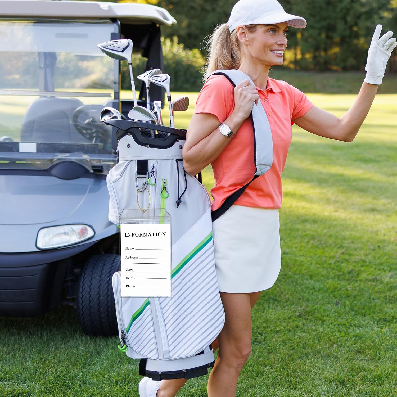 Fowecelt 6 Pack Extra Large Golf Luggage Tag 9" x 6" Travel Luggage Bag Plastic Clear Tag Waterproof Pouch PVC Shipping Label Holder with Sturdy Steel Loop for Suitcases Golf Club (6 Colors Rings) image 4