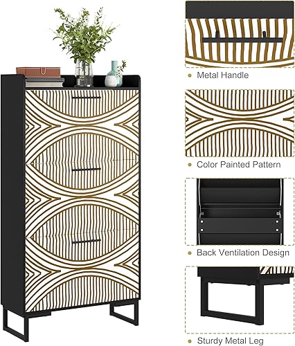 Miniatura 4 de Spaco Armario de zapatos para entrada, gabinete de almacenamiento delgado oculto de zapatos con 3 cajones abatibles, armario estrecho para zapatos,