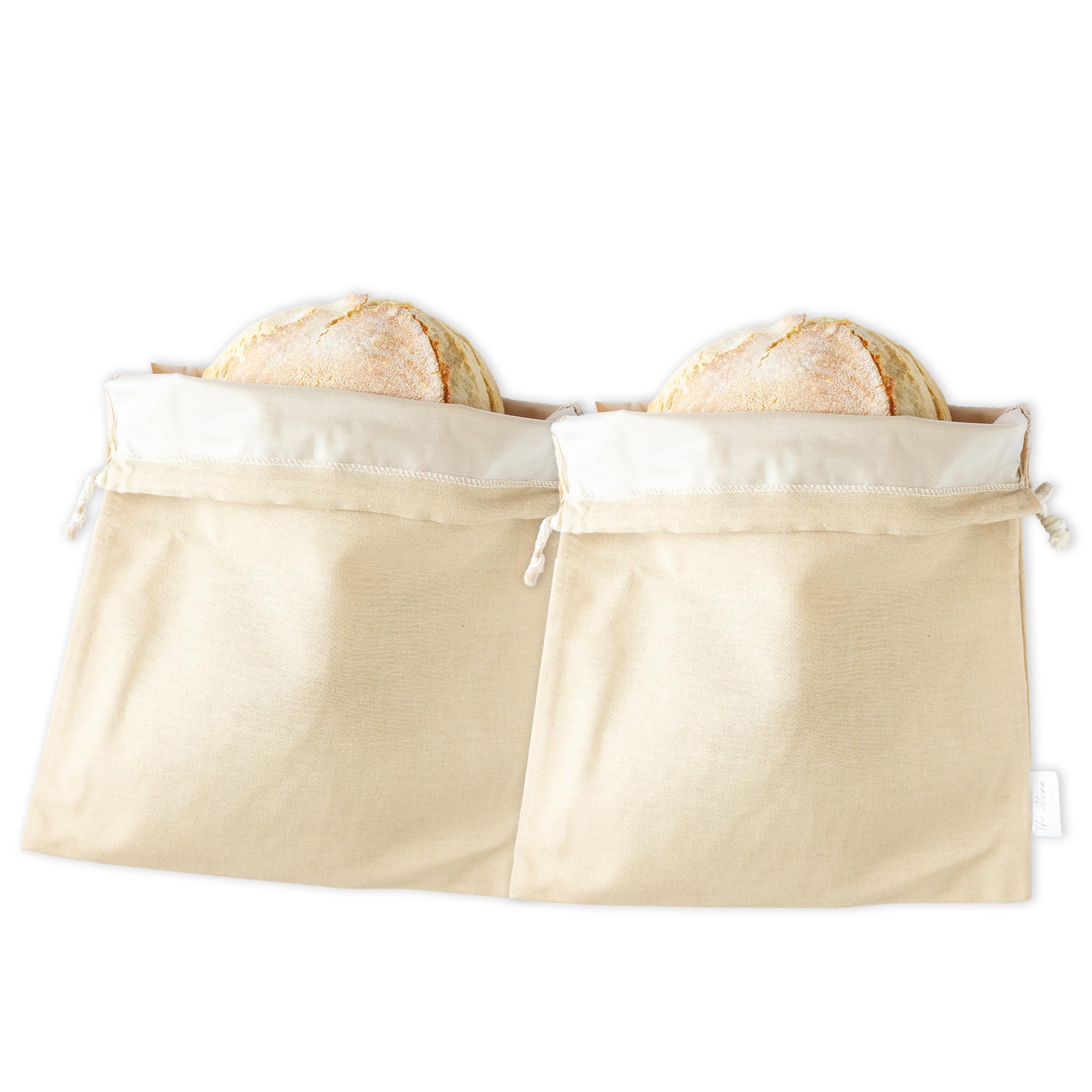 Alvina Collection - Bread bags | Bags for Homemade Bread | Reusable Fresh Keeping Bags | 2 Pack Sourdough Bag | Non-Toxic BPA Free Liner | Cotton Bag With Drawstring | Ideal Gift for Bakers