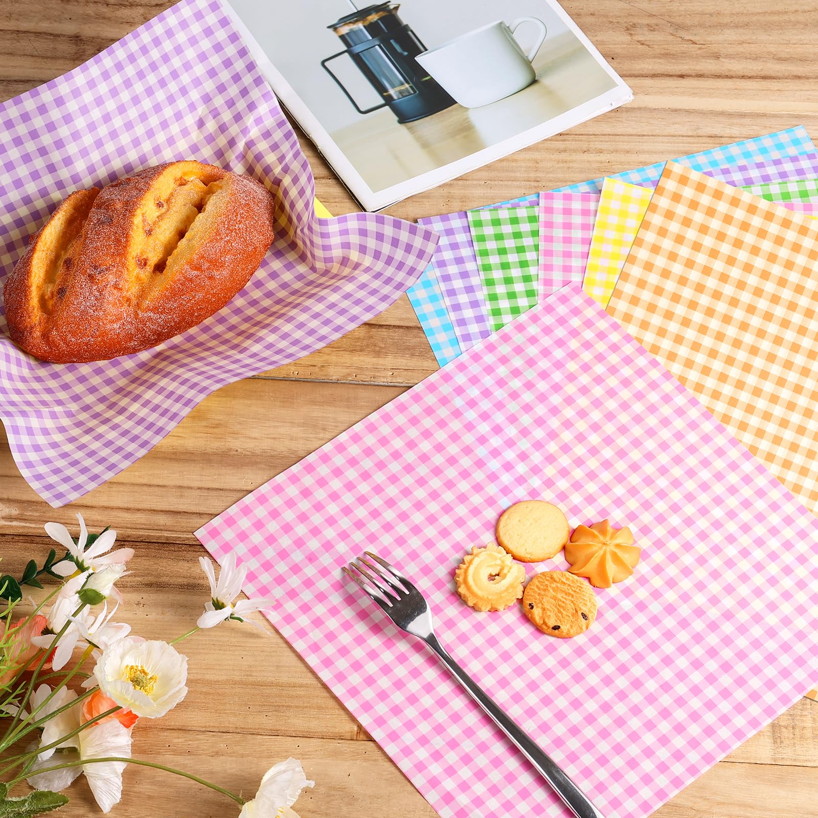 240 Fogli di Carta Oleata, 30x30 cm Portatile Fogli di Carta per Alimenti Rivestimento per Cestini Alimentari Carta Oleata per Alimenti Involucri per Sandwich per Cucina Feste (6 Colori)