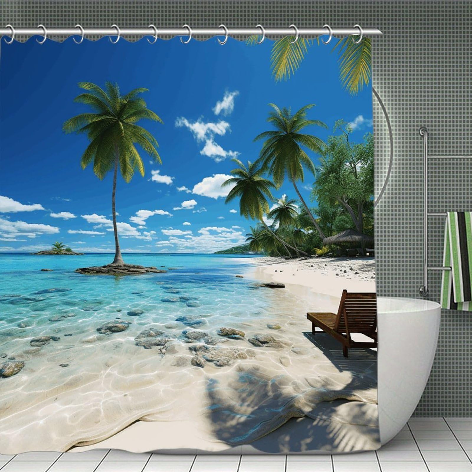 VstaDank Beach Palm Tree Bath Curtain Elegant Heavy Duty Shower Curtains 70x70 in Rustic Farmhouse Cloth Shower Curtains Neutral Modern Bath Curtain for Bathroom