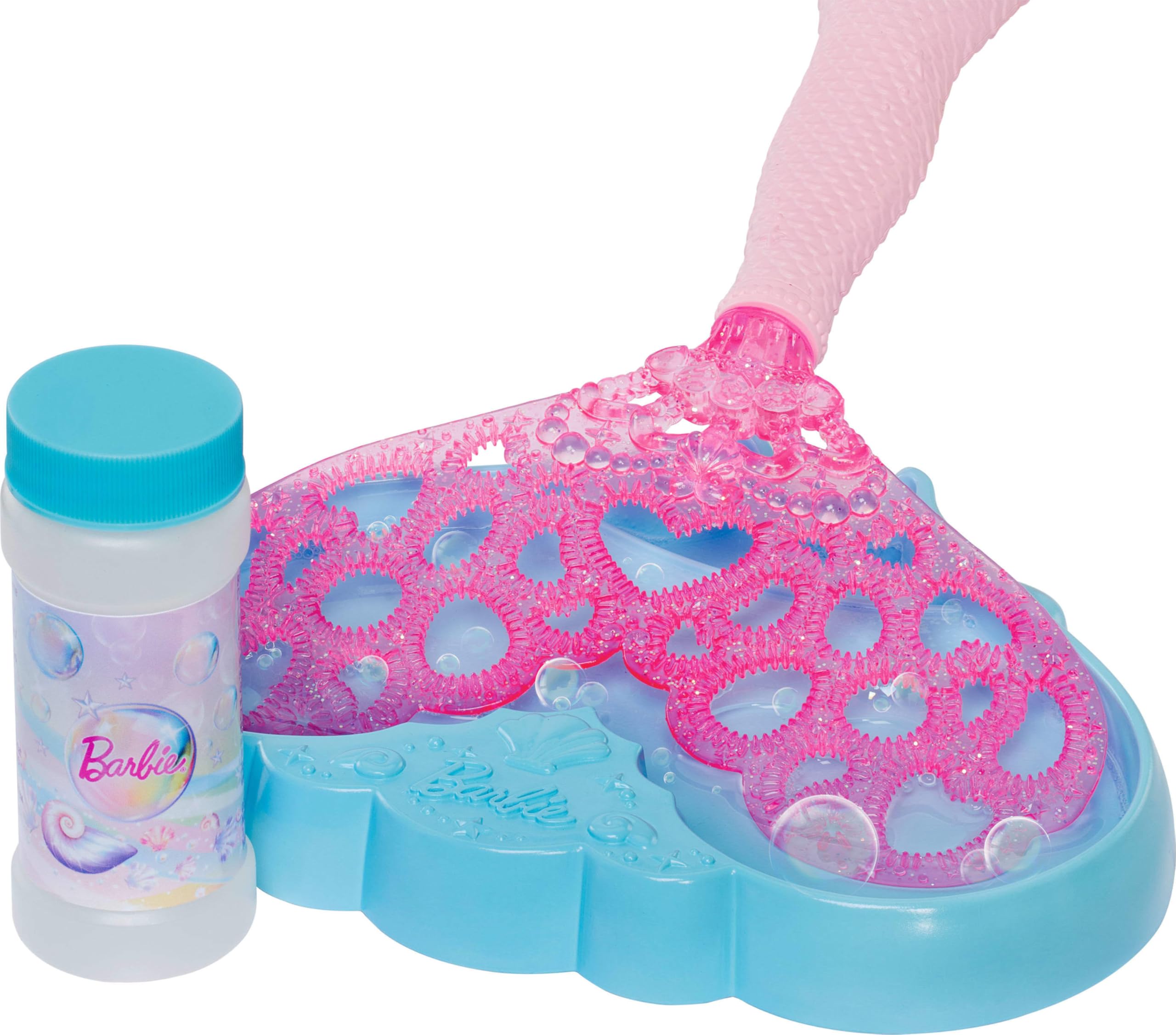 Barbie Sirène Scintillante à Bulles Poupée à Longue Chevelure Blonde aux mèches colorées avec Fonction pour Faire des Bulles, Plateau et Brosse à Cheveux, JLW56