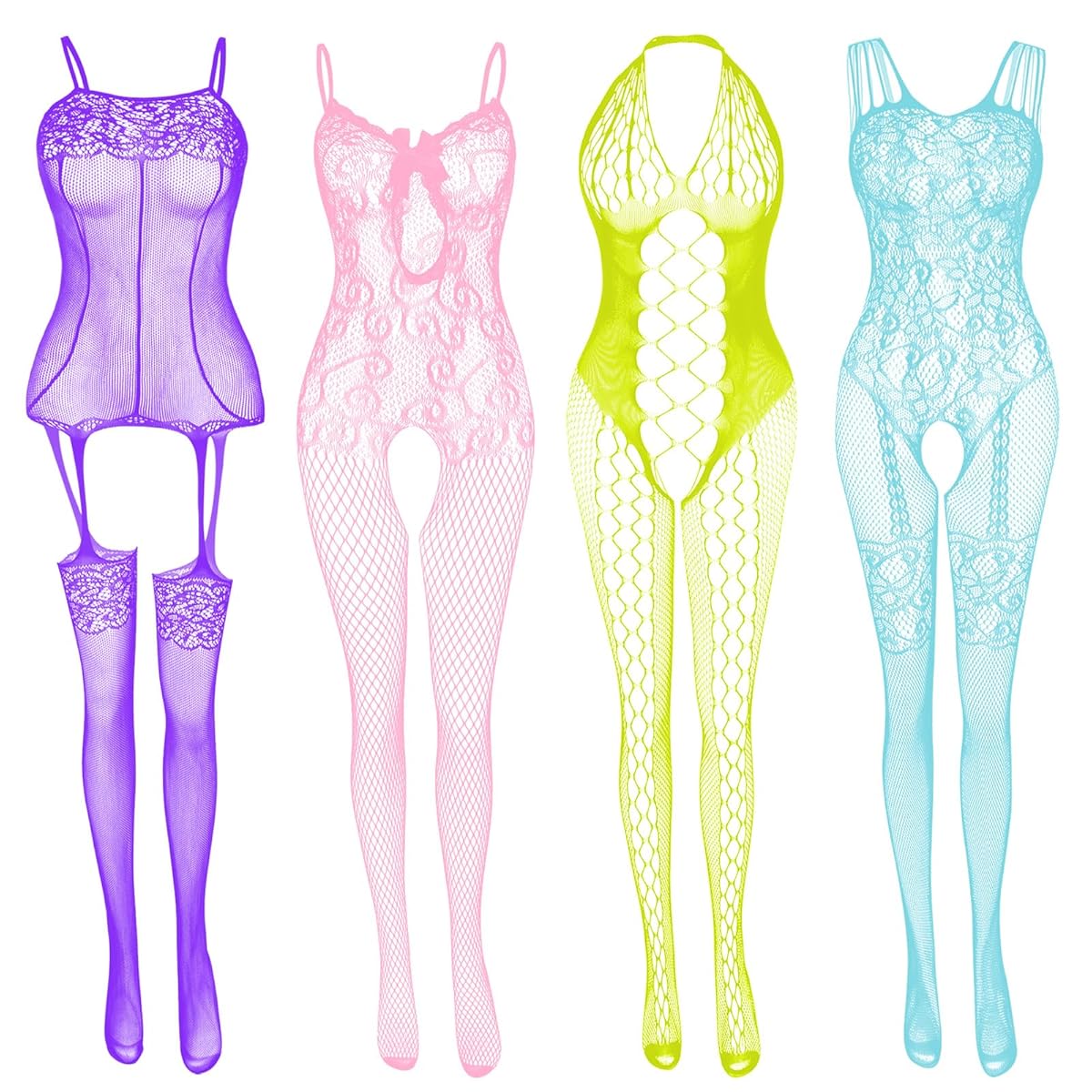 [JDiction] 豪華 4点 セットセクシーボディストッキング 穴あき全身網タイツシレオタード シースルーアダルトセクシー ランジェリけ オープンクロッチコスプレーベビードール シースルーエロフリーサイズ