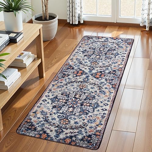 Miniatura 345 de Lahome Alfombra bohemia con medallón floral de 3 x 5 pies, suave, impresa, para baño, cocina, entrada, vestíbulo, vintage, antideslizante, lavable