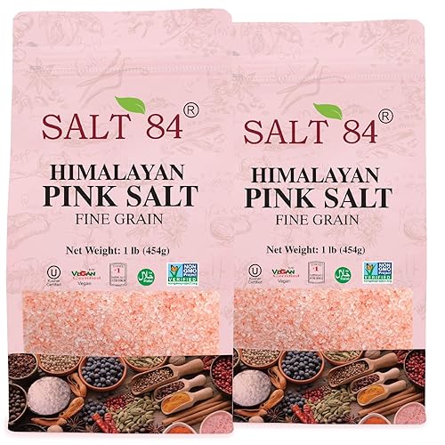 Salt 84 Sal rosa del Himalaya, sin aditivos ni gluten, sin OMG, sal kosher, 1 libra/cada uno, paquete de 2