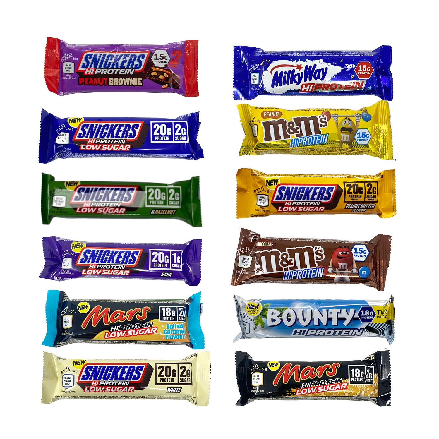 Caja de surtido de barras de proteína Snickers, Mars, M & M, Bounty, Milky Way, 12 barras + GAMER SUPPS dextrosa (Mejor surtido, 12 barras) Regalo para deportistas y fitness