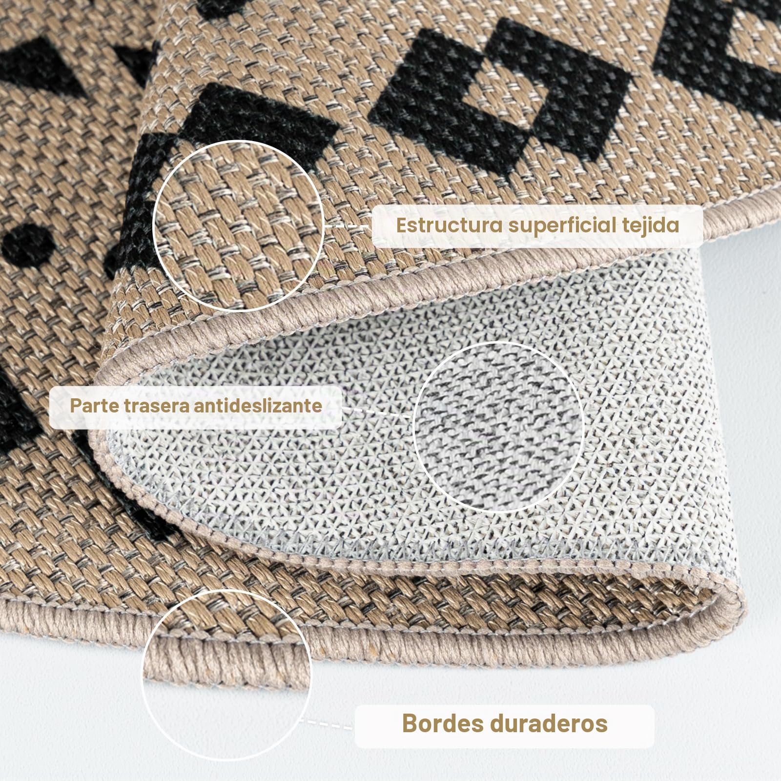 Alfombra Redonda de 160 cm de diámetro, Aspecto de Yute, Alfombra Antideslizante, Alfombra Lavable, empaque Plegable, Alfombra Redonda para Dormitorio, Sala de Estar y balcón