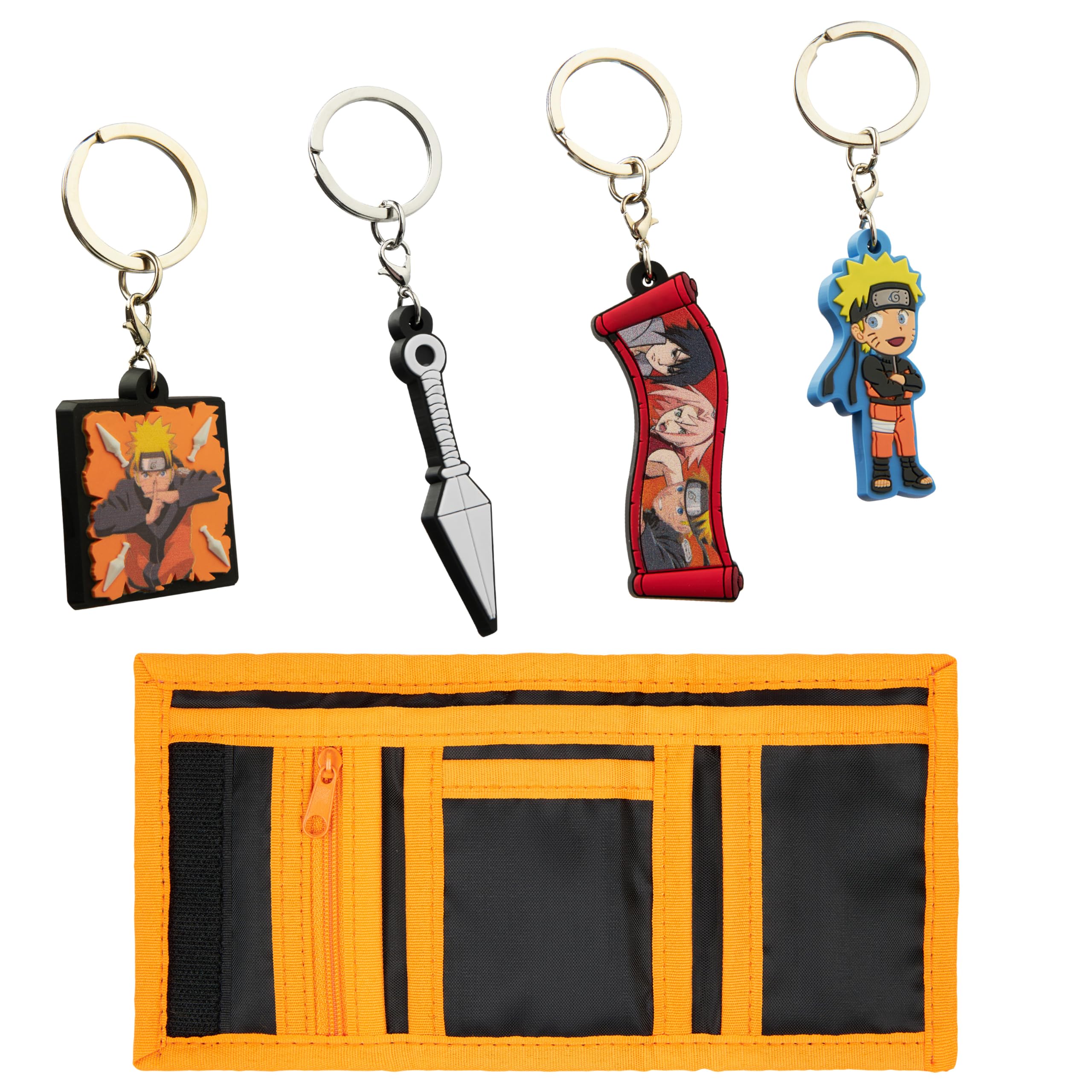 NARUTO Porte Clef Enfant - Coffret Portefeuille Enfant et Lot Porte-Clés Anime Enfant Ado - Idée Cadeau Anime Manga (Multi Portefeuille et Lot Porte-Clés)