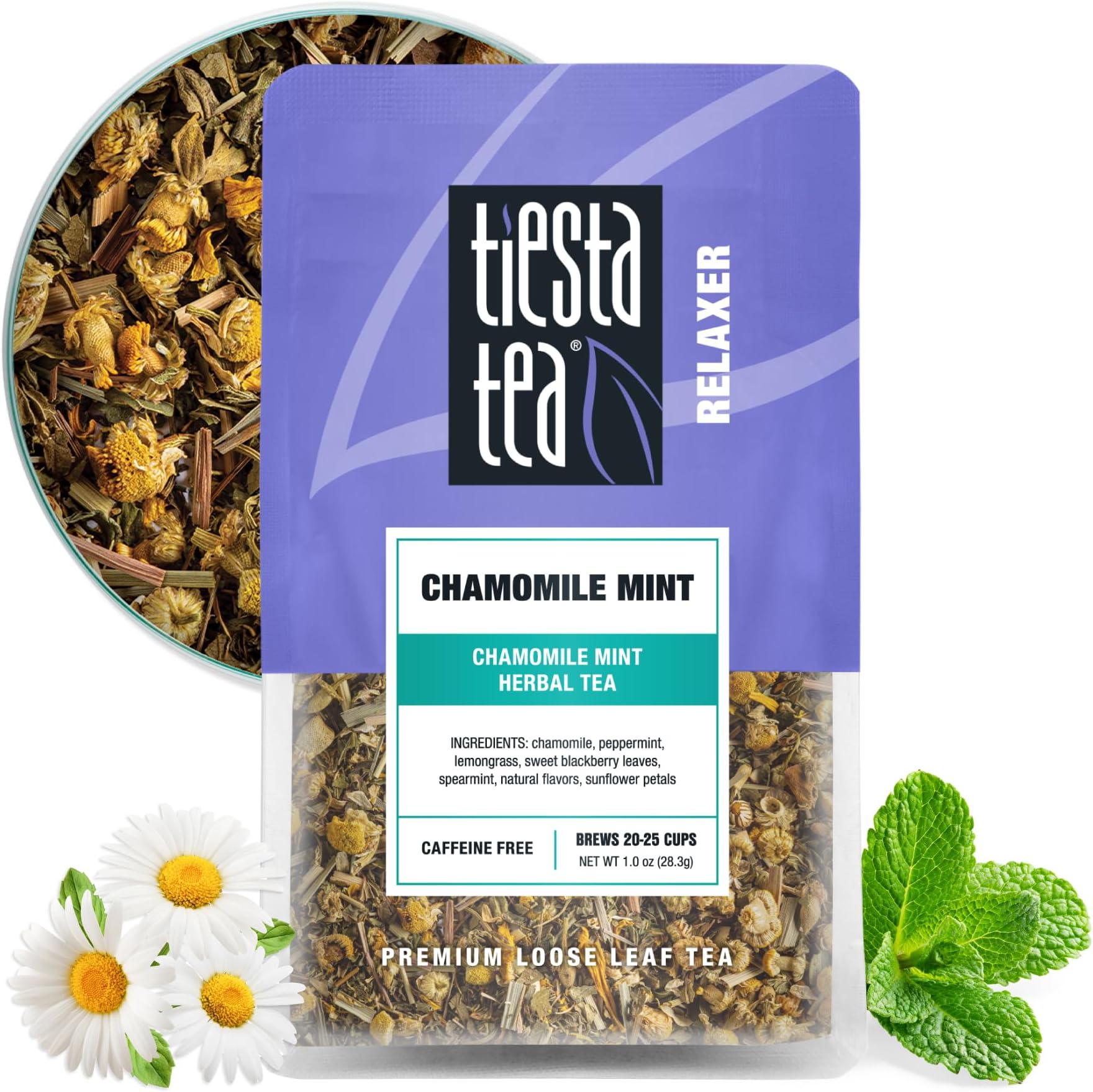 Tiesta Tea - Chamomile Mint, Loose Leaf, Chamomile Mint Herbal Tea, Premium Blend, Caffeine-Free Herbal Drink, Makes Hot or Iced & Up to 25 Cups, 1oz Resealable Pouch