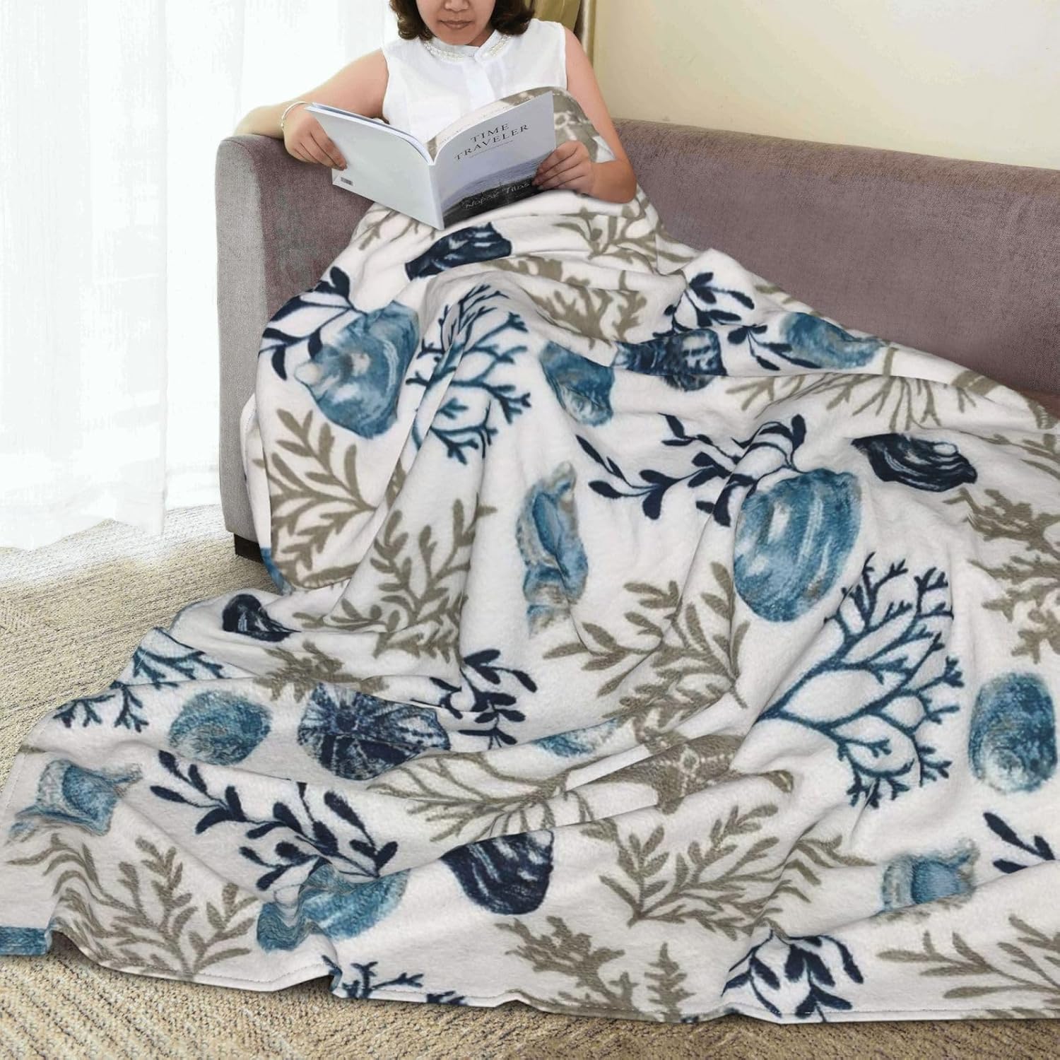 Coastal Shells Blanket, Soft Warm Bed Bedding Throw Blankets for Couch Bedroom Sofa Office, All Season Cozy Flannel Plush Blanket Gifts for Adults, 80"X60"