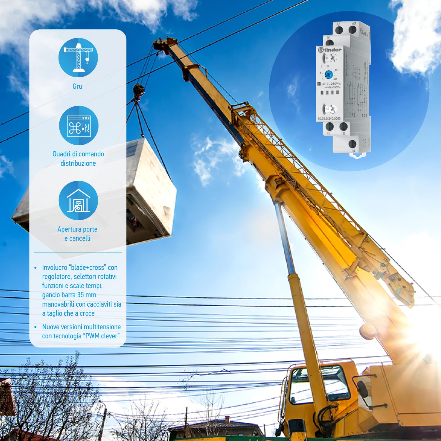 Finder 800102400000PAS - Relé temporizzato modulare, multifunzione e multitensione 1RT 16 A da 24 A 240 Vac/dc, regolazione da 0,05 secondi a 10 giorni