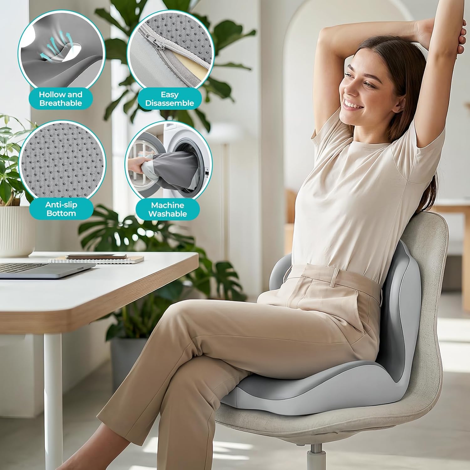 Seat Cushion with Lumbar Support Pillow for Truck Driver, Memory Foam Chair Cushion for Tailbone Pressure Relief & Long Driving, L-Shaped Ergonomic Non-Slip Seat Cushions for Car,Truck,Desk,Chairs - Image 3