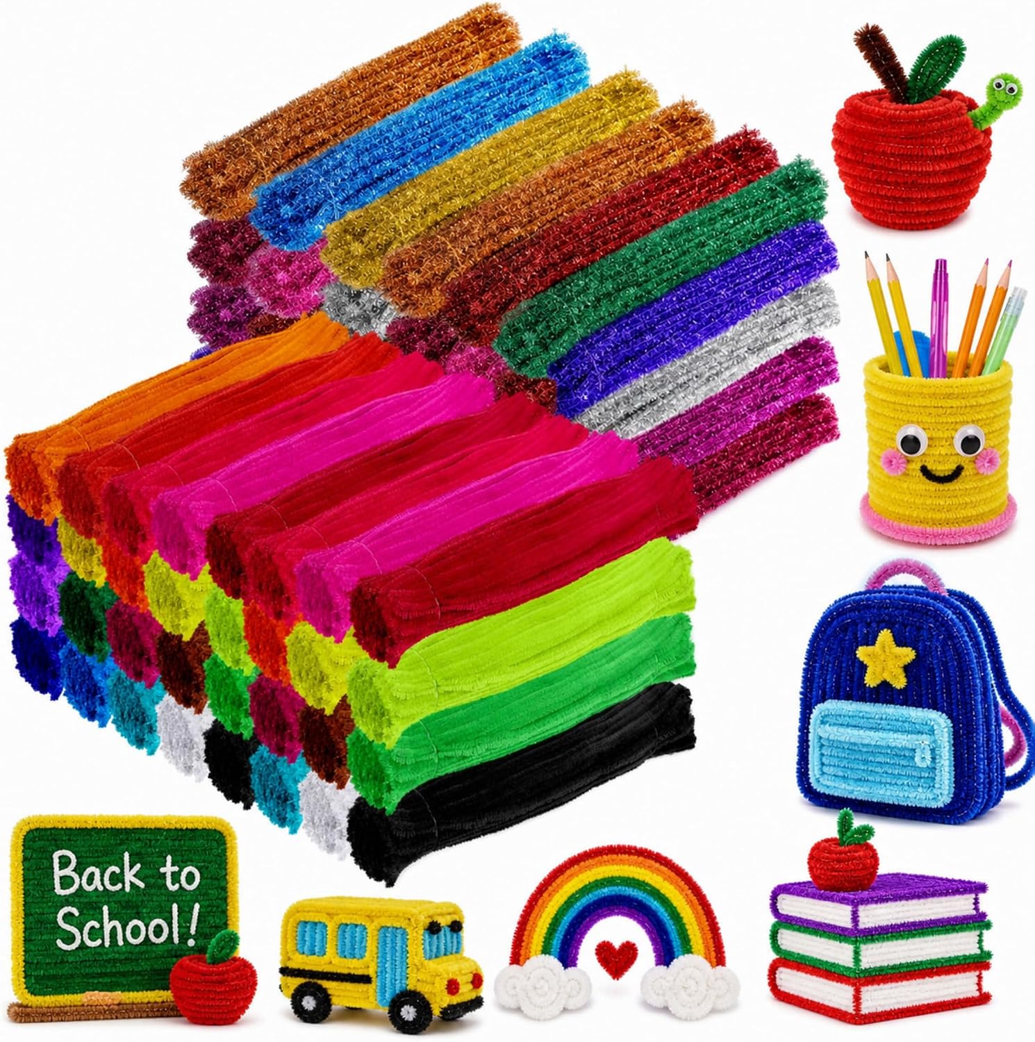 Poen 1500 Pcs Pipe Cleaners Bulk 12 Inch 6mm 30 Colors