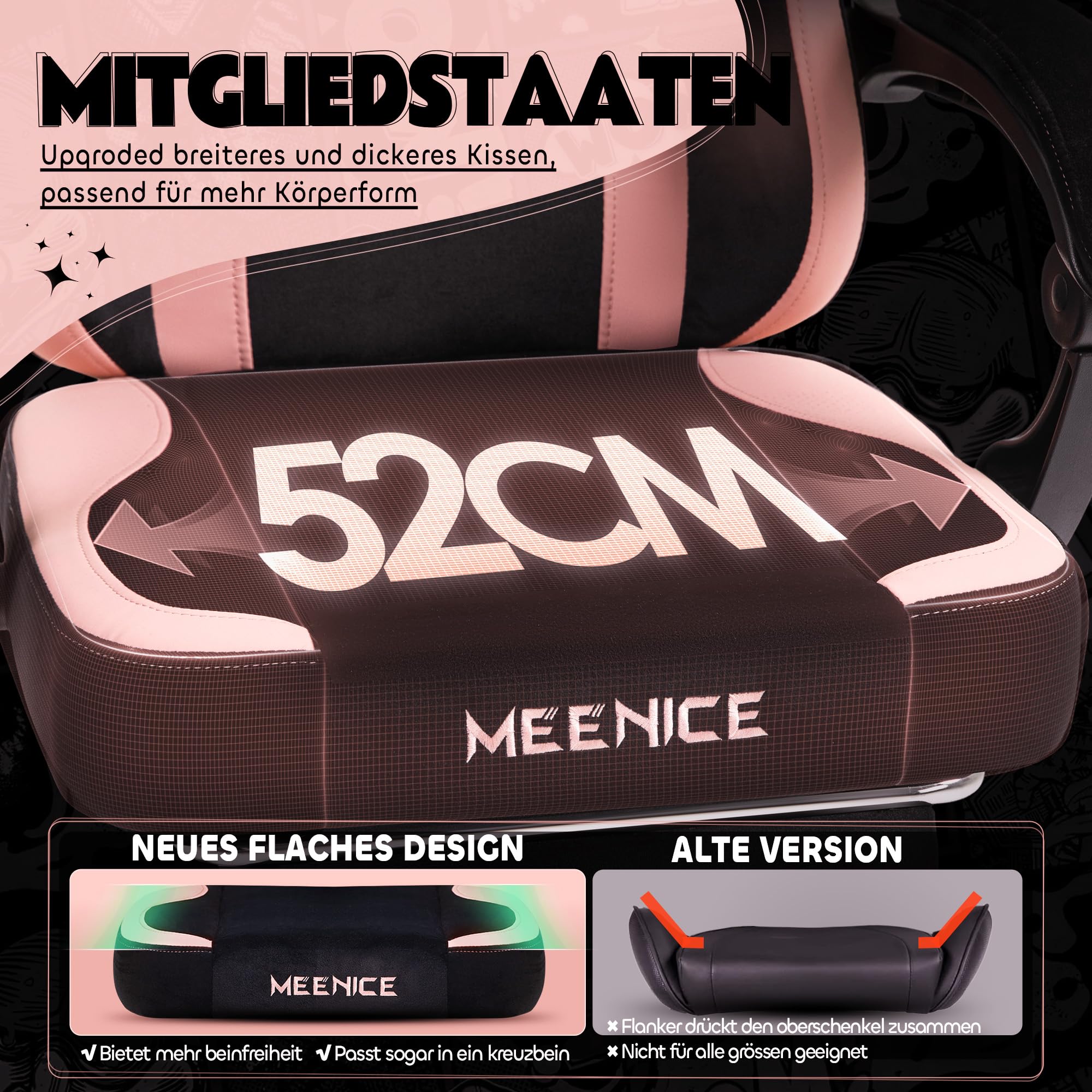 Sedia da gioco con zampa di gatto, cuscino lombare e orecchie di gatto, in velluto, ergonomica, con poggiapiedi, per ragazze, adolescenti, bambini, colore nero e rosa