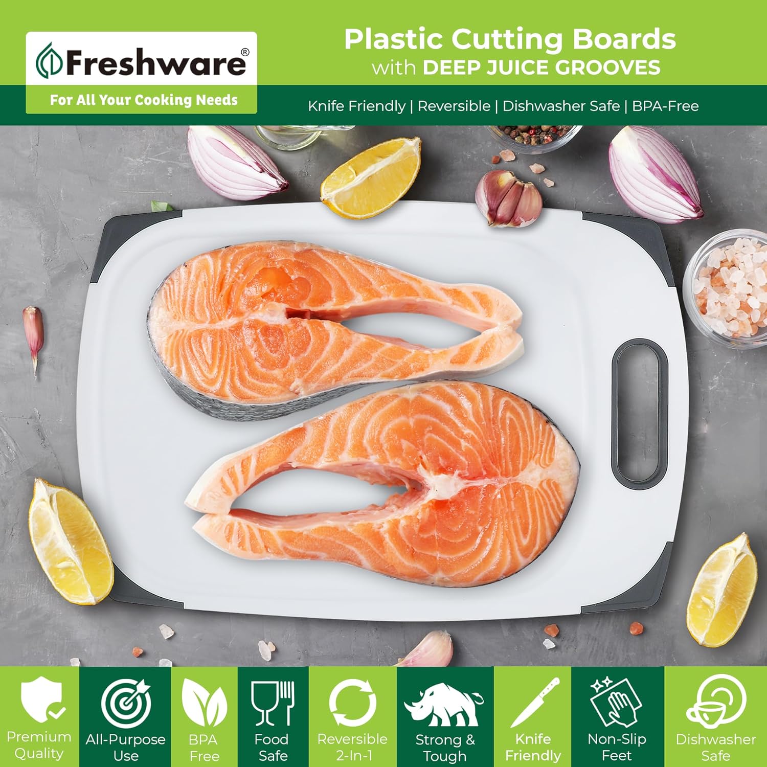 Plastic Cutting Boards for Kitchen, Cutting Board, Juice Grooves with Easy