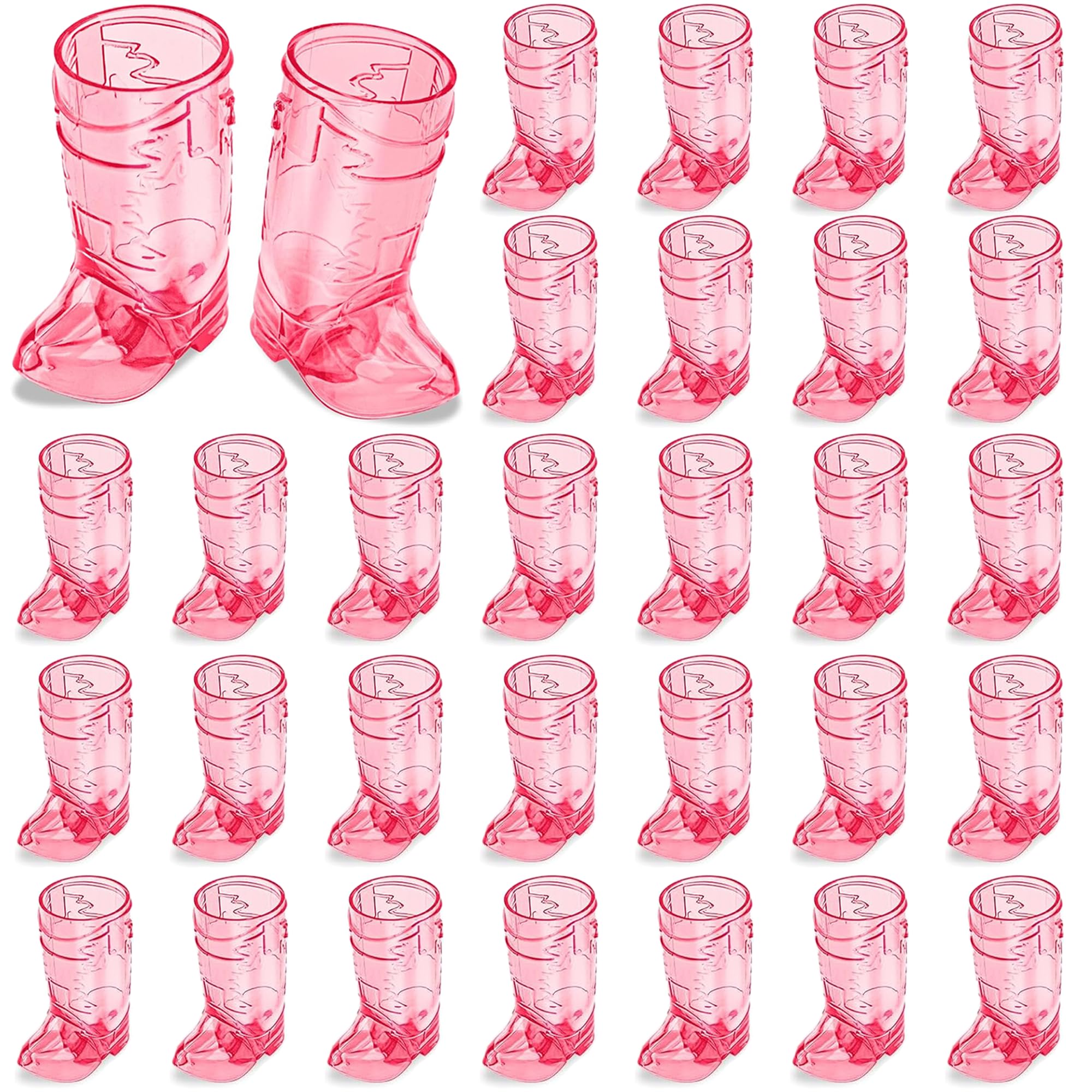 Cowboy Boot Shot Glasses, 30 Pcs 1 Oz Mini Plastic Boot Cups (Rose Red)
