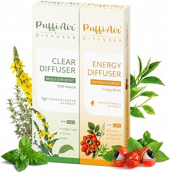 PuffiAir Herbal Sticks, 4 Botanical Aroma Blends, Passive Aromatherapy Diffuser, Portable Non-Electric Air Freshener for Home, Office, Travel, Sleep & Relaxation Green Orange