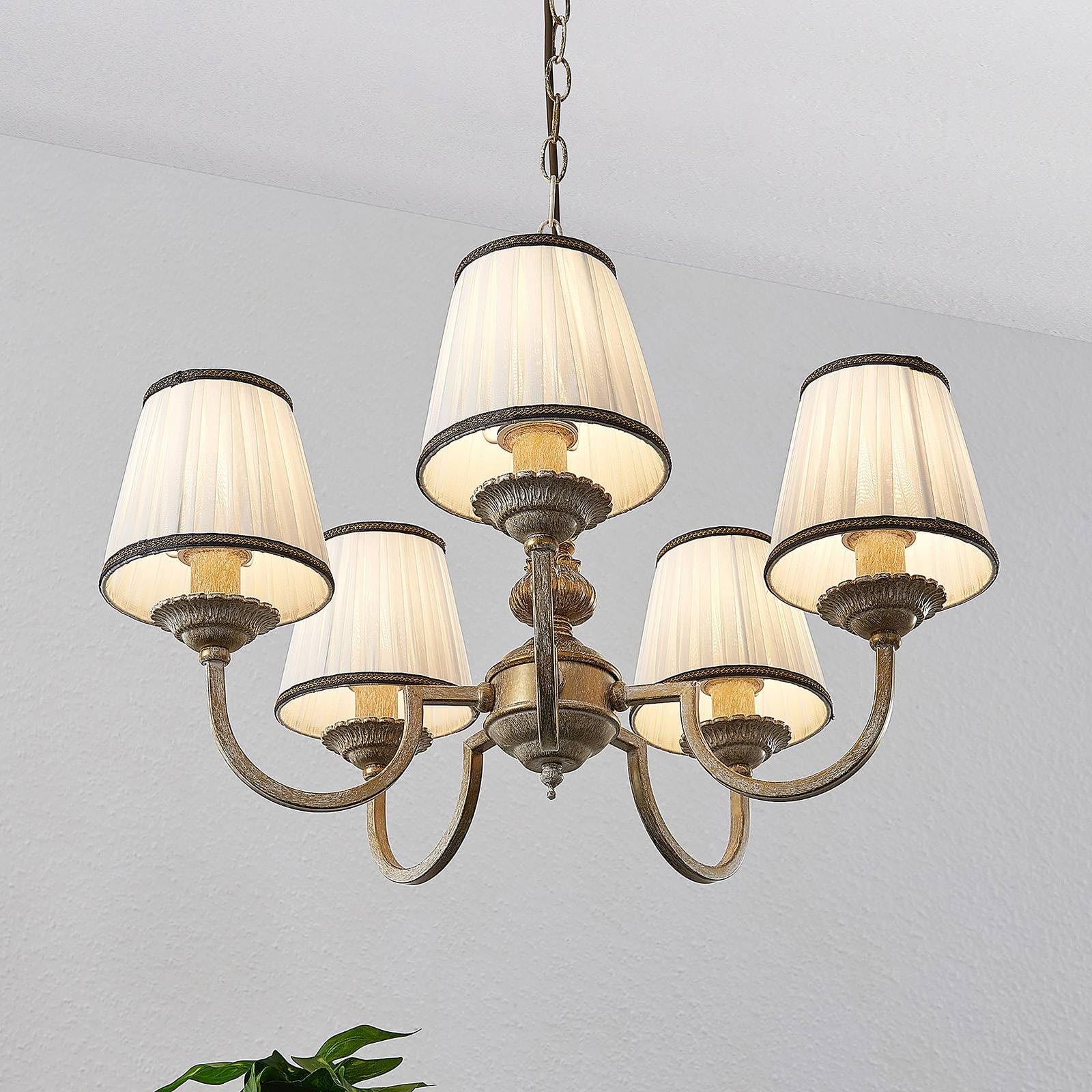 Lindby Kronleuchter Lumiel (Landhaus, Vintage Rustikal) in Bronze aus Textil (5 flammig E14) - Pendelleuchte Hängelampe Lüster Lampe Deckenleuchte Deckenlampe Wohnzimmerleuchte