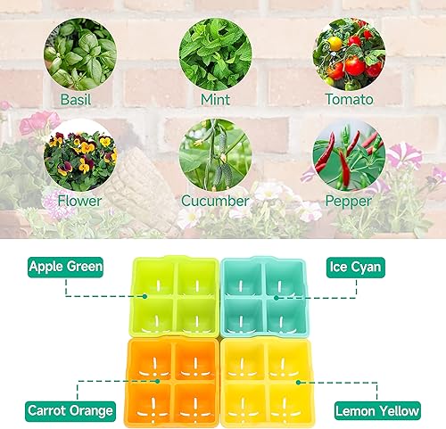 Miniatura 9 de Kiicii 8 paquetes de bandejas de inicio de plántulas, bandejas reutilizables de silicona para iniciación de semillas, 32 bandejas de inicio de