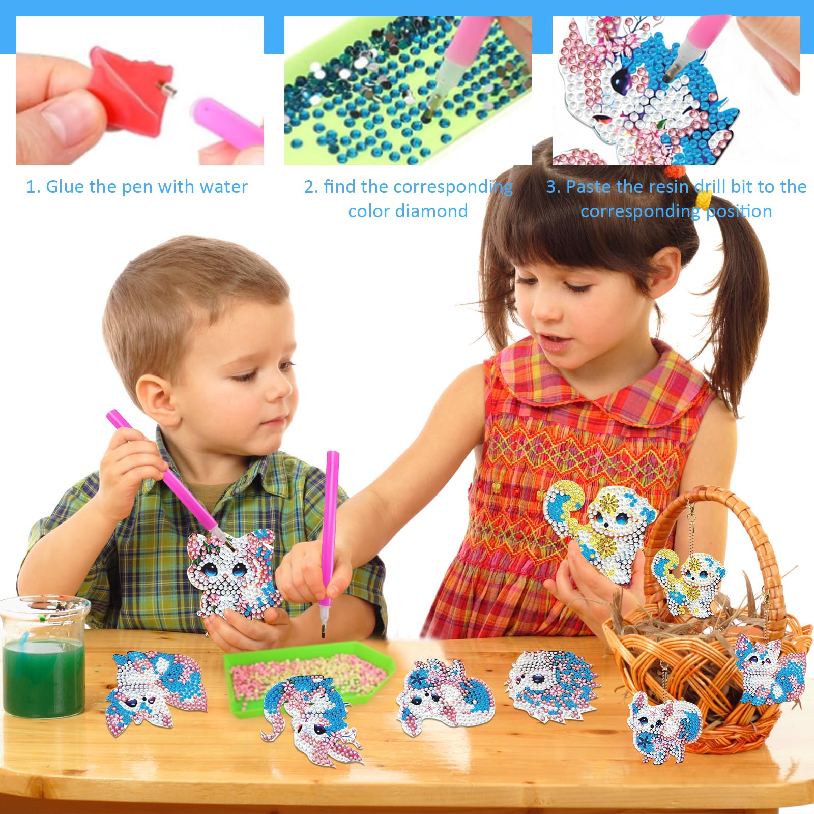 Giochi Bambina 6 Anni Femmina Diamante Pittura Portachiavi 5D DIY - 15 Pezzi Con Strass, Per Bambini, Lavoretti Creativi Kit Braccialetti Fai Da Te Bambina - 10