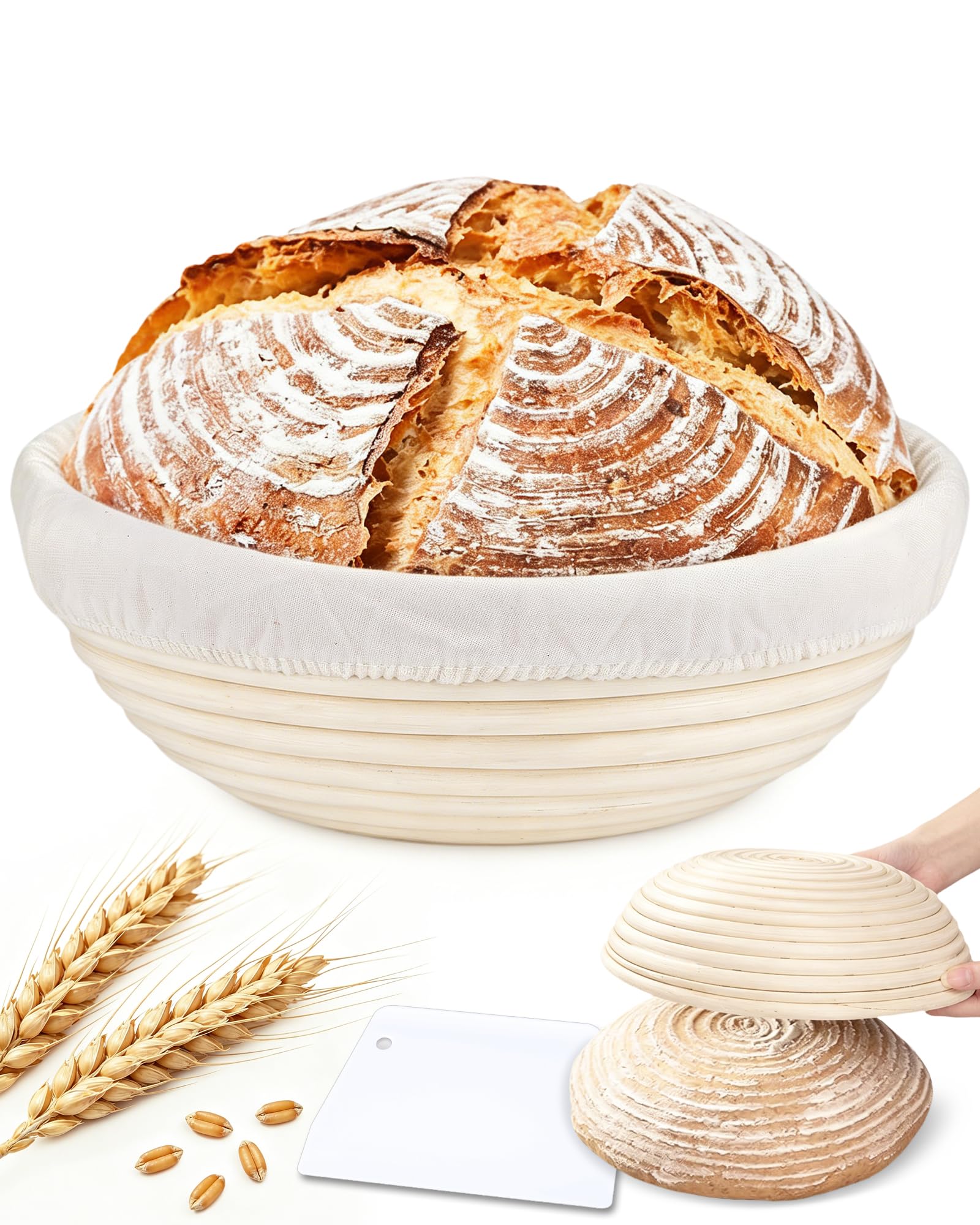 Acual Bread Proofing Basket with Linen Lining & Scraper — image 1