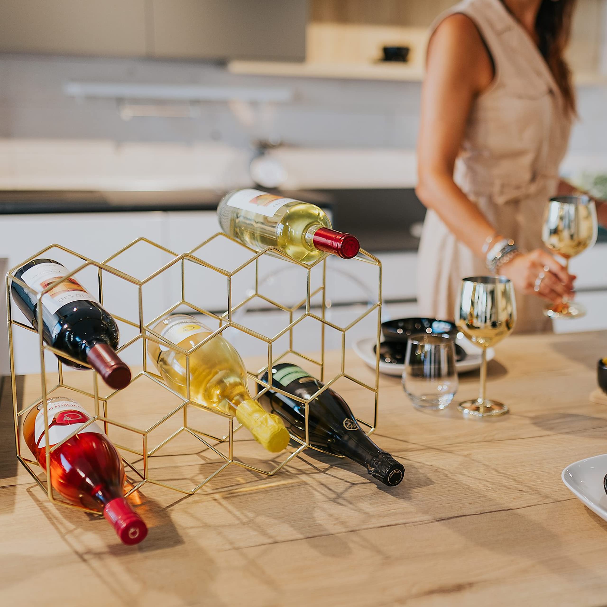 Modern Counter Wine Rack Gusto Nostro Countertop Wine Rack - 14 Bottle Freestanding Modern Gold ...