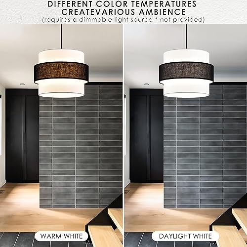 Miniatura 8 de GO&SO Lámpara colgante tejida de bambú hecha a mano de ratán de tres capas con pantalla de tela de alambre enchufable de 14.8 ft Adecuado para