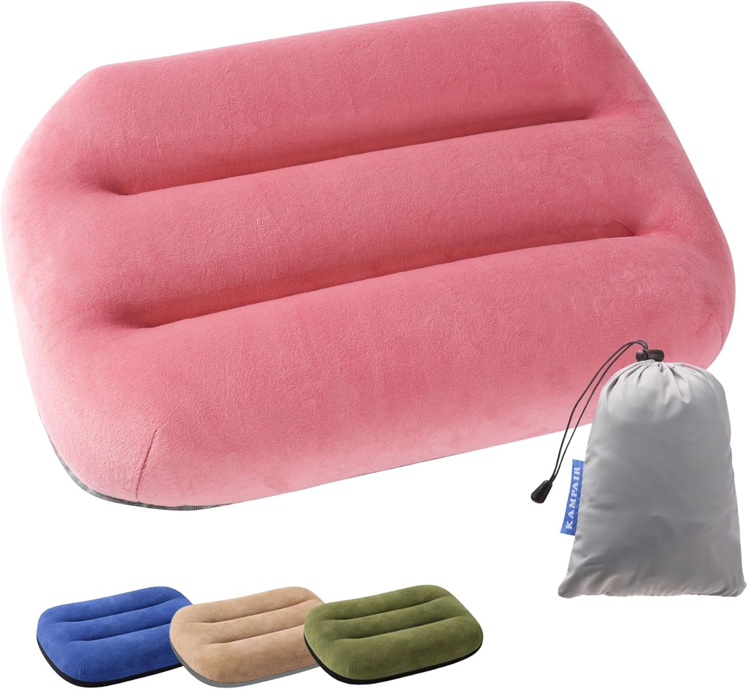 Ultralight Inflatable Camping Travel Pillow for Sleeping - Soft Velvet Cover, Ergonomic Neck Support, Compact & Portable, Machine Washable Air Pillow, Perfect for Hiking, Backpacking – Pink
