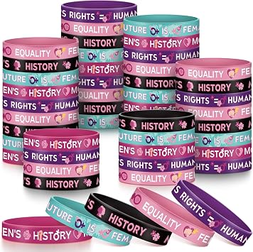 200 Pcs Women Rights Silicone Bracelet, Womens Equality Party Favor | 5 Styles Rubber Wristbands, Feminism Rights Awareness, International Womens Day Bulk Gifts for Female Equality