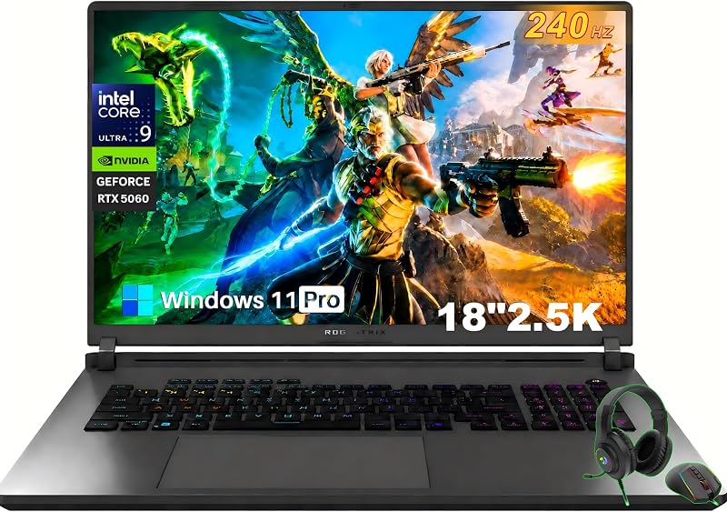 computadora portátil para juegos ROG Strix G18 de 18 pulgadas, Intel 24-Core Ultra 9 275HX (hasta 5,4 GHz), GPU para computadora portátil RTX 5060, DDR5 de 64 GB a 5600 MHz, SSD de 1 TB, pantalla Nebula de 18"y 2,5 K WQXGA de 240 Hz, Wi-Fi 7, Windows 11 Pro