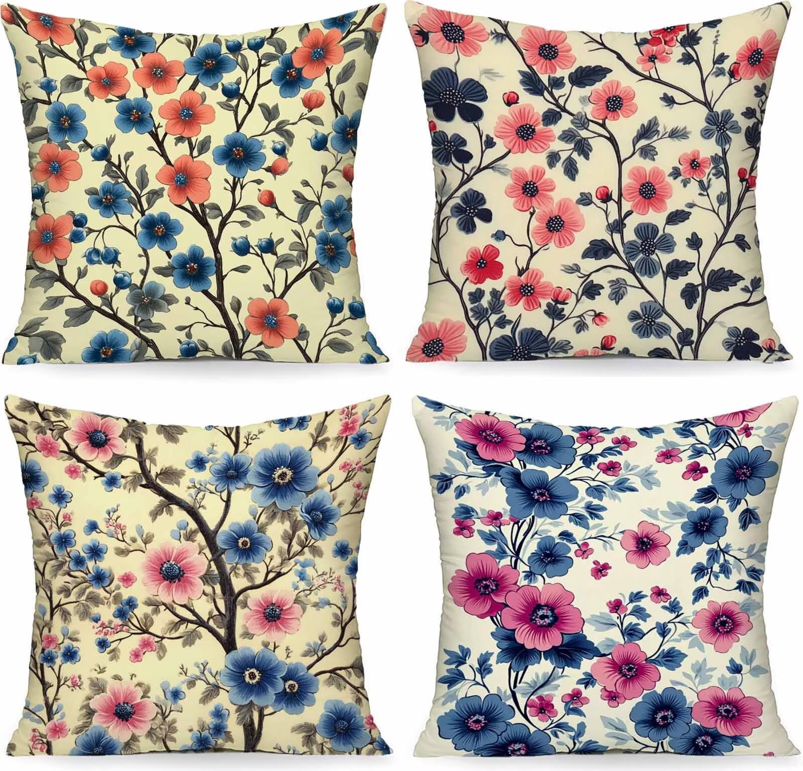 Coussin extérieur imperméable fleur rouge lot de 4 pour terrasse et lit