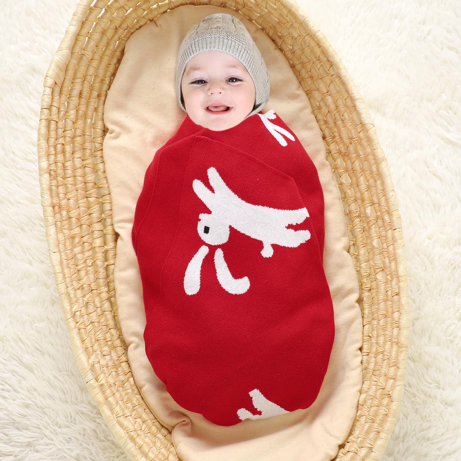 Hadetoto Baby Blanket for Newborn Soft Cozy Knitted Cotton Blankets Baby Essentials Gifts for Newborn Girl Boy 100 x 80cm - Image 3
