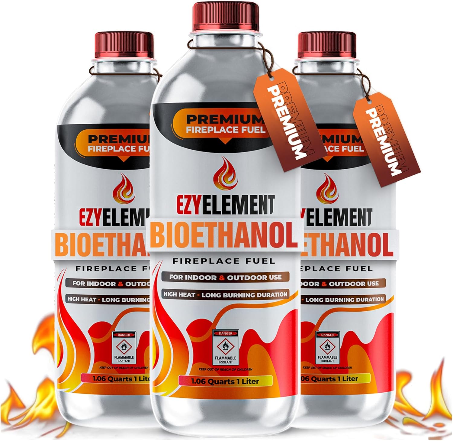 Premium Bioethanol Fireplace Fuel 3x1 Liter - Cleaner-Burning Bioethanol Fuel for Tabletop Fireplaces & Fire Pits, Indoor Outdoor Decorative Ethanol Fireplace Fuel