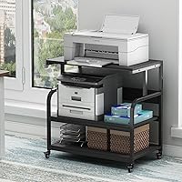 Vista 12 de Soporte de impresora extra grande de 32.3 pulgadas de ancho, mesa de impresora de 3 niveles con estante de almacenamiento ajustable, carrito